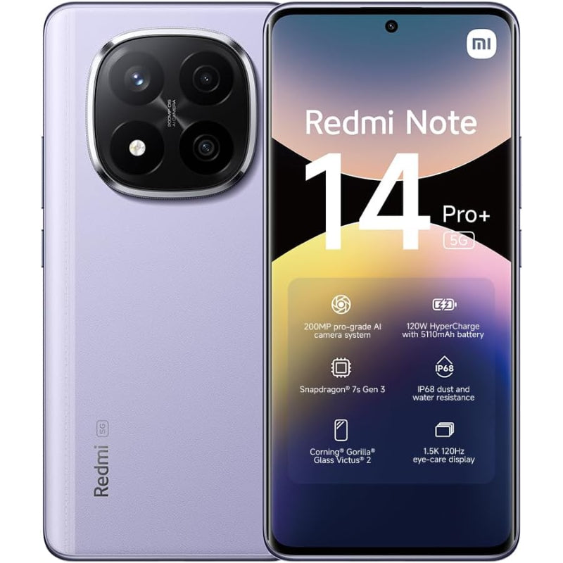 Redmi Note 14 Pro+ 5G Smartphone – 512GB Storage, 12GB RAM, 200MP Camera, 120W Fast Charging – Lavender Purple